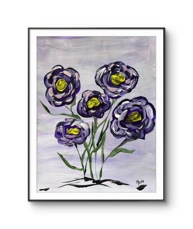 Flowers Blossoming 14 x 11 Original Acrylic on Quality Paper Contemp Impression