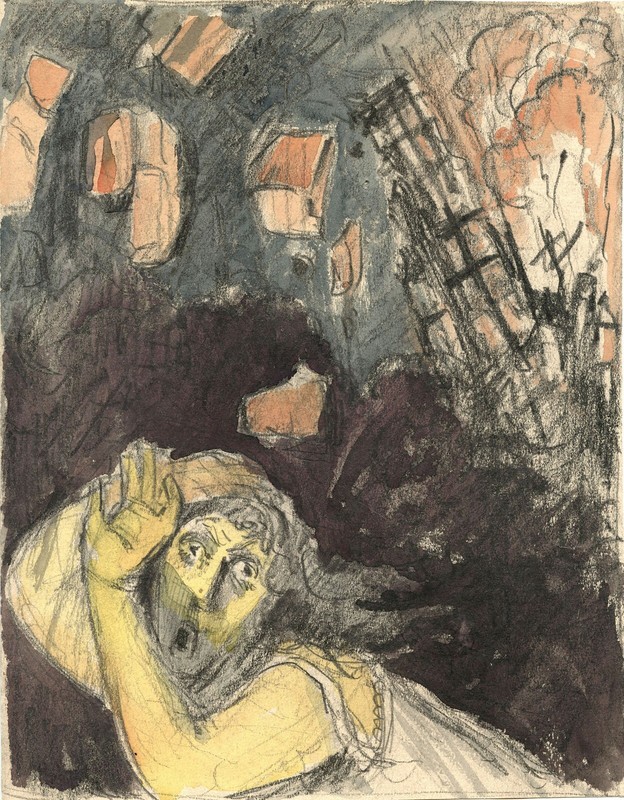 HORROR OF WAR & ORIGINAL VINTAGE WATERCOLOR, BLACK CHARCOAL, PENCIL PAINTING