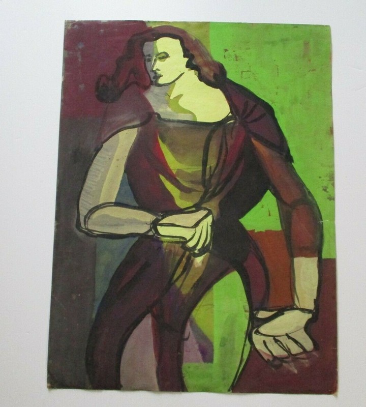 MYSTERY ARTIST ANTIQUE VINTAGE CUBIST CUBISM ABSTRACT 1950’S MODERNISM PAINTING