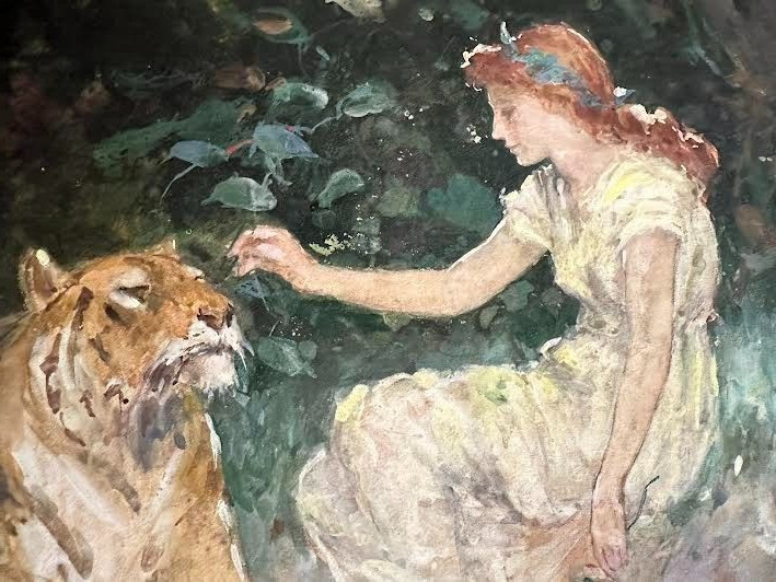 F S CHURCH, "GIRL & TIGER" ORIGINAL OIL PAINTING gallery