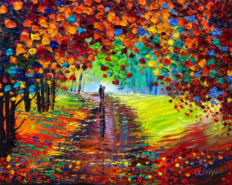 Israeli Art – OLIVIYA – original oil colorful palette knife painting on canvas