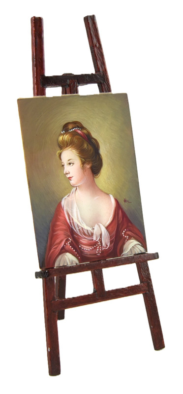 Miniature Portrait of Young Woman by Italian Artist HiL w/Easel ORIGINAL gallery