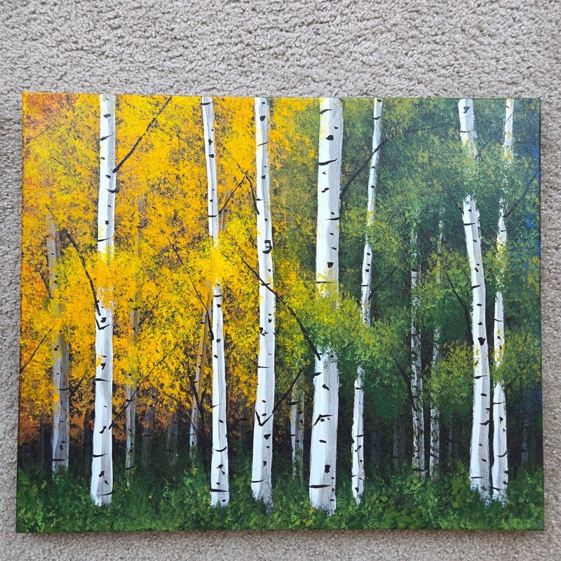 Rainbow of Aspen Trees Painting Triptych Original Signed Acrylic on Canvas 72x20 gallery