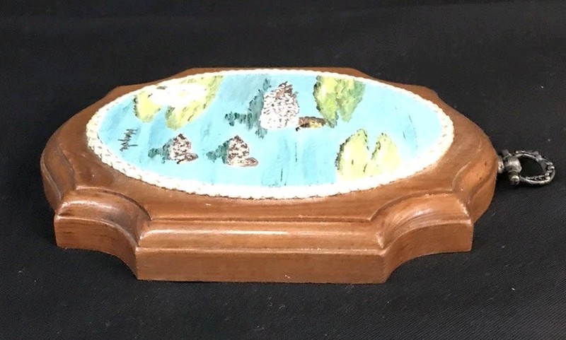 Miniature Wooden Signed Mama And Babies Duck Painting 4 1/2 X 5 1/2" gallery