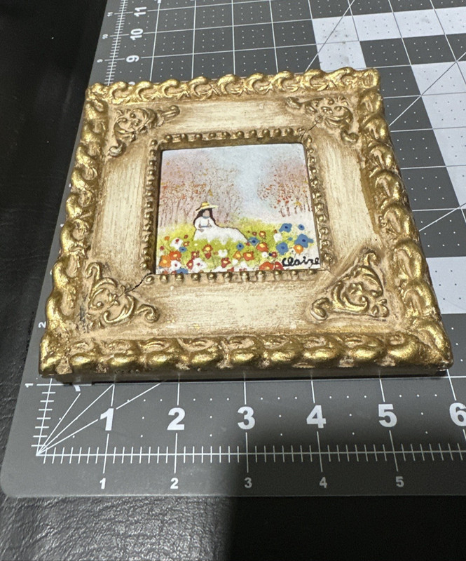 VTG Enamel On Copper Garden Scene Signed Claire Ornate Frame JMG 1974 ART gallery