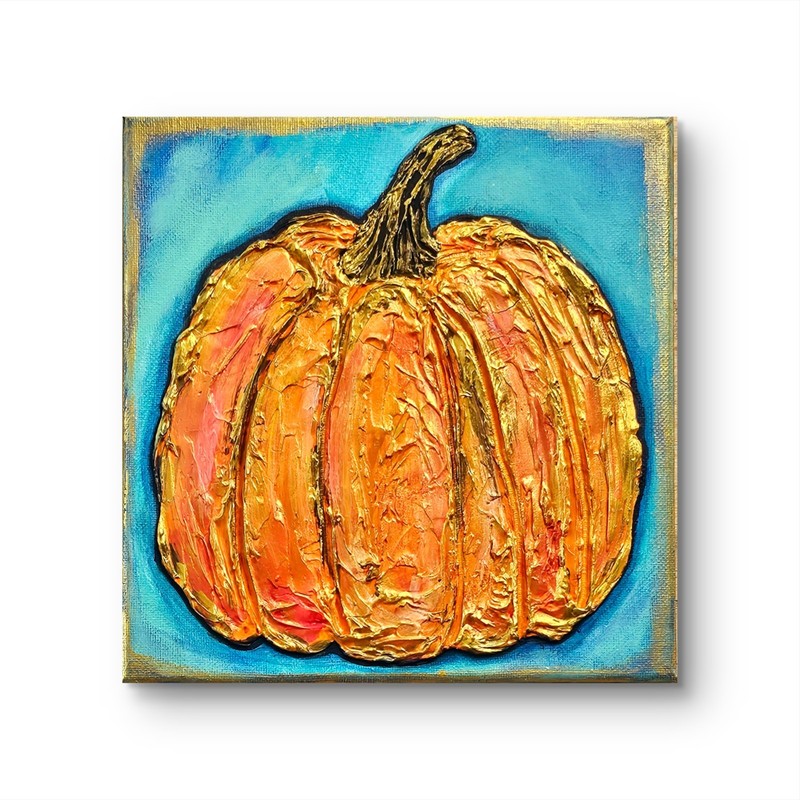 Original Pumpkin Painting Fall Halloween Decor Textured Pumpkin OOAK Gold Decor
