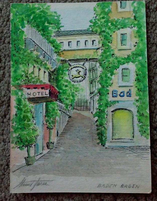 Ça ’94 Watercolor Baden Baden by Stuart Jones en plein air 5×7″
