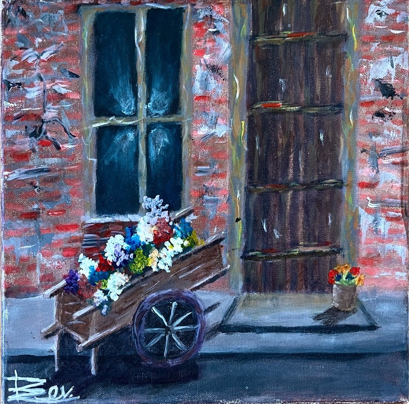 Original Acrylic Painting of a Brick House by Devansh Barot 12×12 in Canvas
