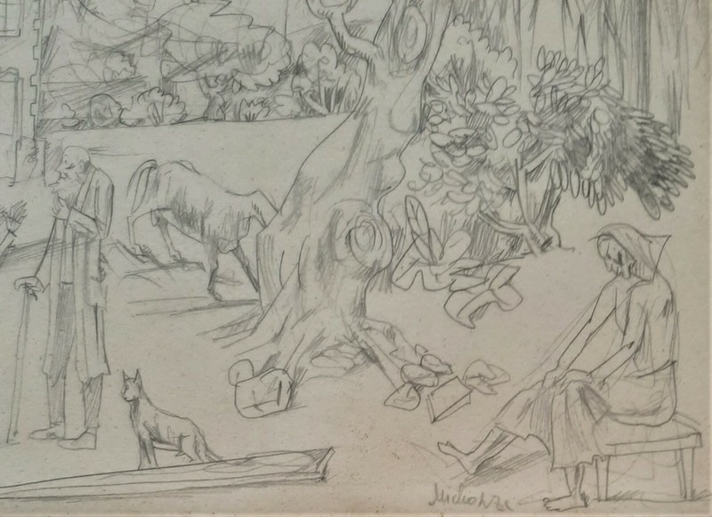 Gregoire Michonze (1902–1982), Pencil on Paper, Daily Life Scene , Signed gallery