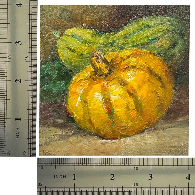 Pumpkins Autumn Still Life Vegetables Original Oil Painting Small Wall Art 4x4in gallery