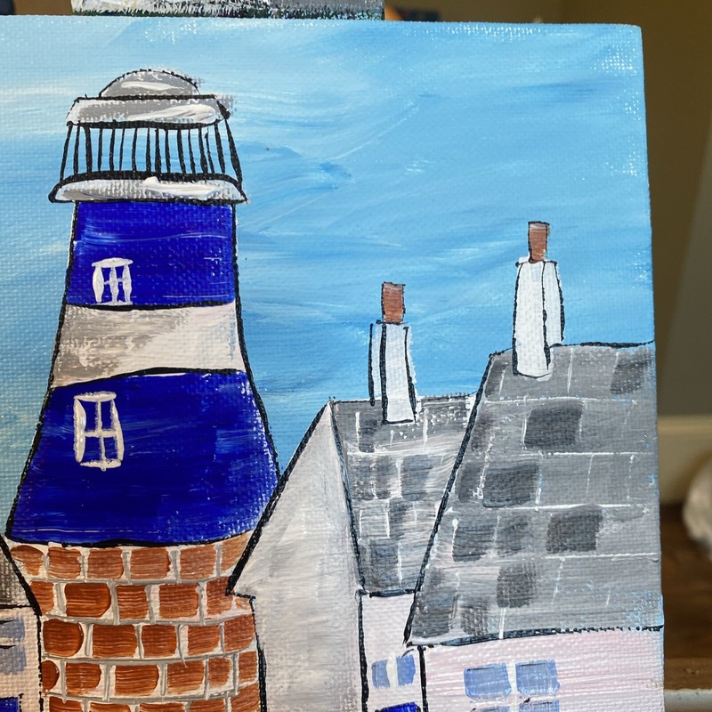 Ship,Boat,lighthouse,paintings on canvas Panel original 8/10, Abstract Seascape gallery