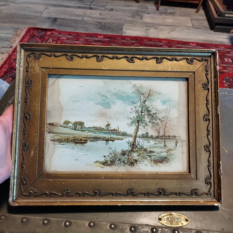 Antique 1891 Sussex River Landscape Art Ornate Gold Gilt Frame 10.5×13.5 Signed