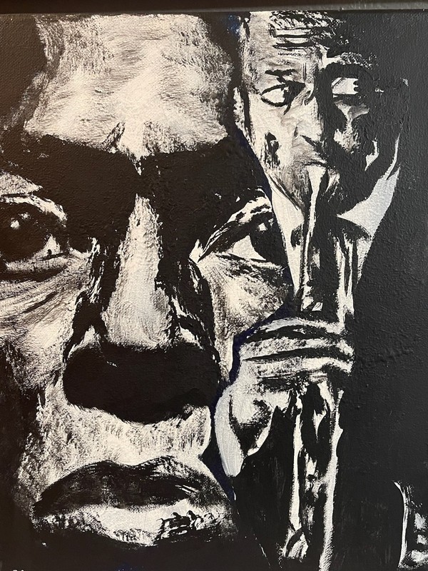 Seasoned Art Miles Davis Jazz Musician icon hand painted portrait black and blue