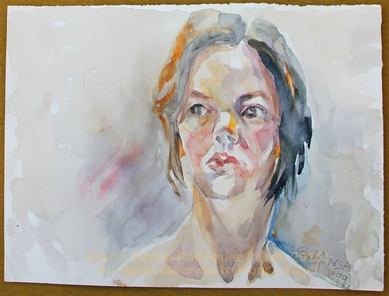 Portrait short hair Woman female 1999 Watercolor Painting Aquarel art unframed