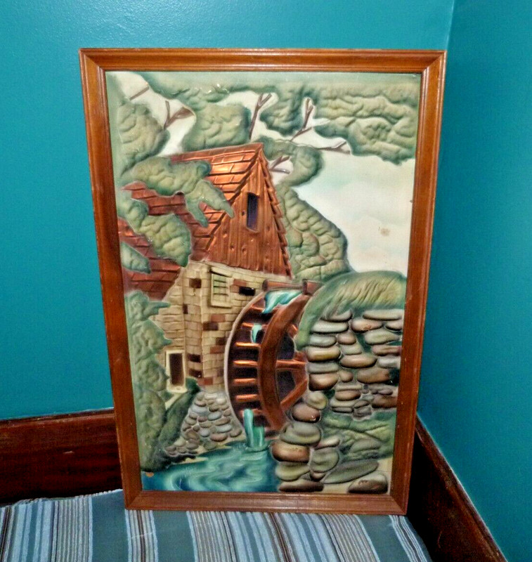 Vintage 1944 CE Pearson Copper Relief Art Framed Original Water Mill Stone House