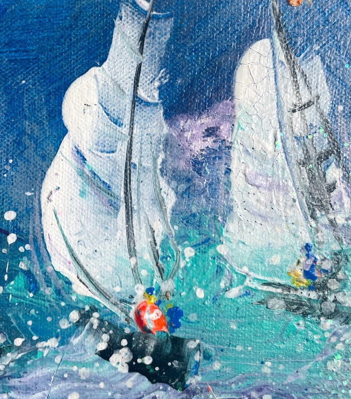 Sailboat Oil Painting Regatta Scene Nautical Wall Art Canvas Hand Painted Ocean gallery