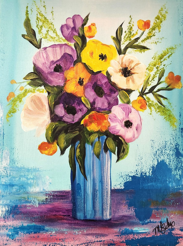 Wildflower Bouquet Painting 12x16 Original Cottage Floral Art by Isaksen