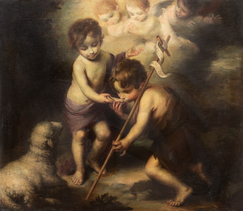 Large 18th Century Spanish School Infant Christ St John the Baptist & The Lamb gallery