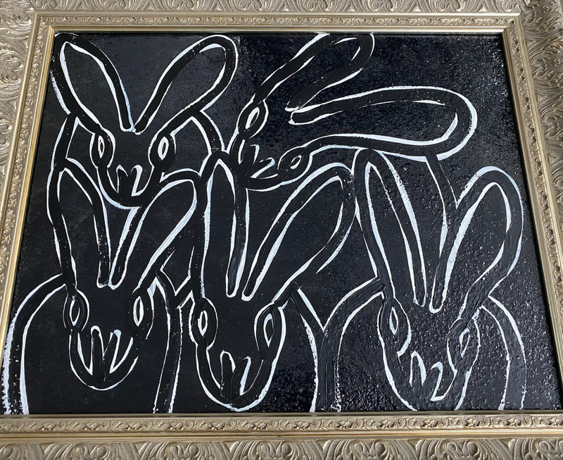 HUNT SLONEM BEAUTIFUL DIAMOND DUST BUNNIES LARGE FRAMED gallery