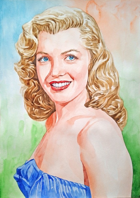 11,69 × 16,53″ Marilyn Monroe ~younger~ 2024 watercolor SIGNED/DATED