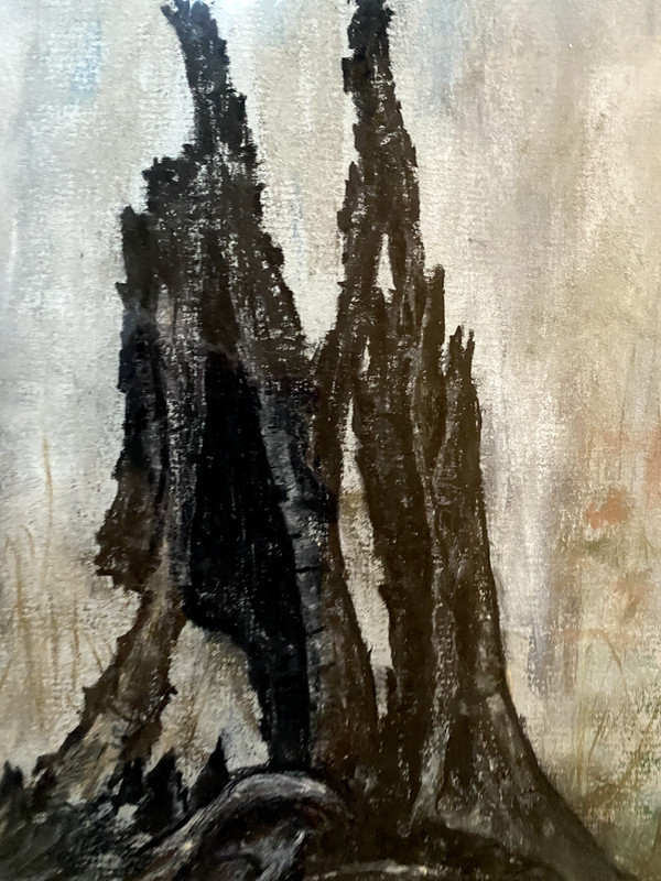 ::FRANZ EHMKE *1928-2018 GDR PAINTER ° TREE LIGHTNING STRIKE STUBBEN TREE STUMP PASTEL gallery