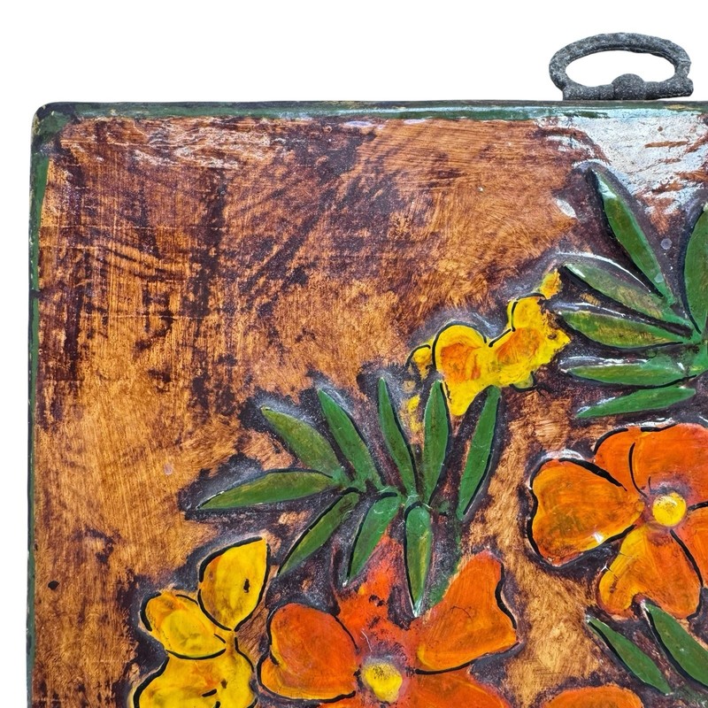 Vintage 1980s Still Life Dimensional Relief Floral Wall Art Painting on Plywood gallery