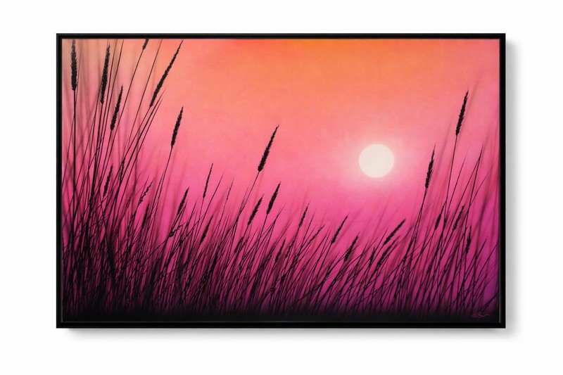 Original Art Sunset Painting «Timeless Tranquility» by Justin Strom Framed Paint