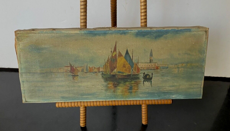 Antique OIL Painting 14 x 5 Unframed Moody Grand Canal Venice Gondola unsigned gallery