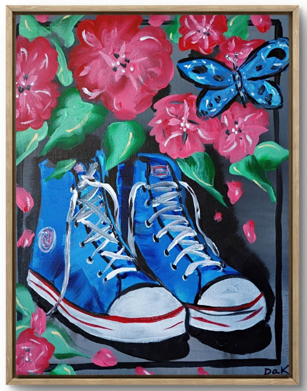 Blue Hightops Floral 11×14 Canvas Original Art Expressionism Abstract Butterfly