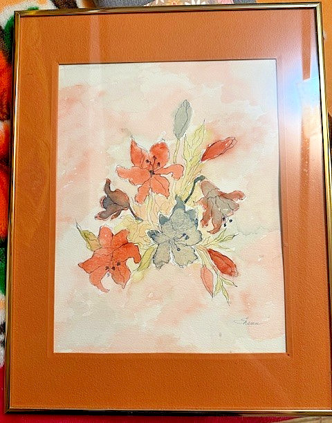 Original Watercolor Floral Painting – Framed – Warm Earth Tones Vintage Style
