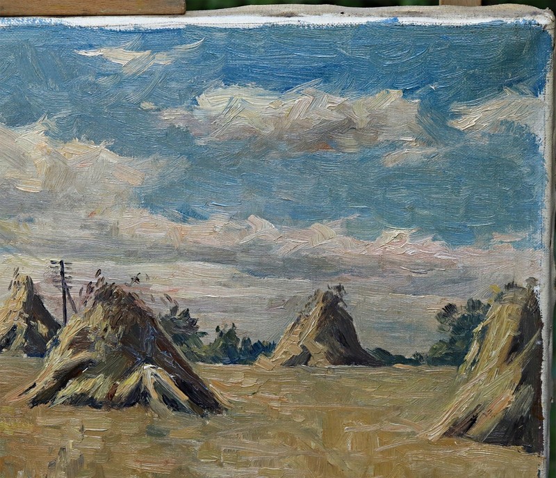 Axel Munk-Andersen – Grain Field With Hay Rakes Oil Painting Signed Denmark gallery