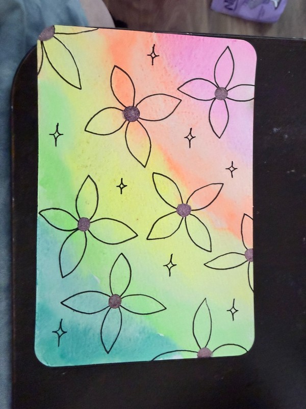 aceo original art color shifting watercolor with fine line pen post card