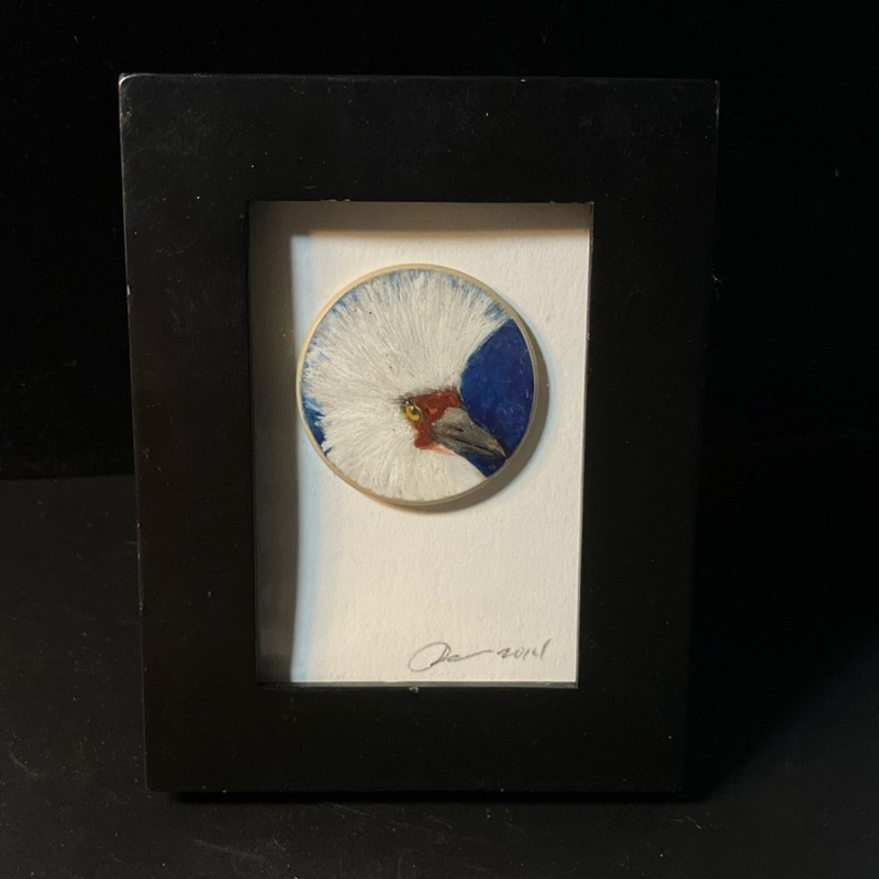 Miniature Handmade Bird Painting Original Signed 2014 Framed Contemporary Art