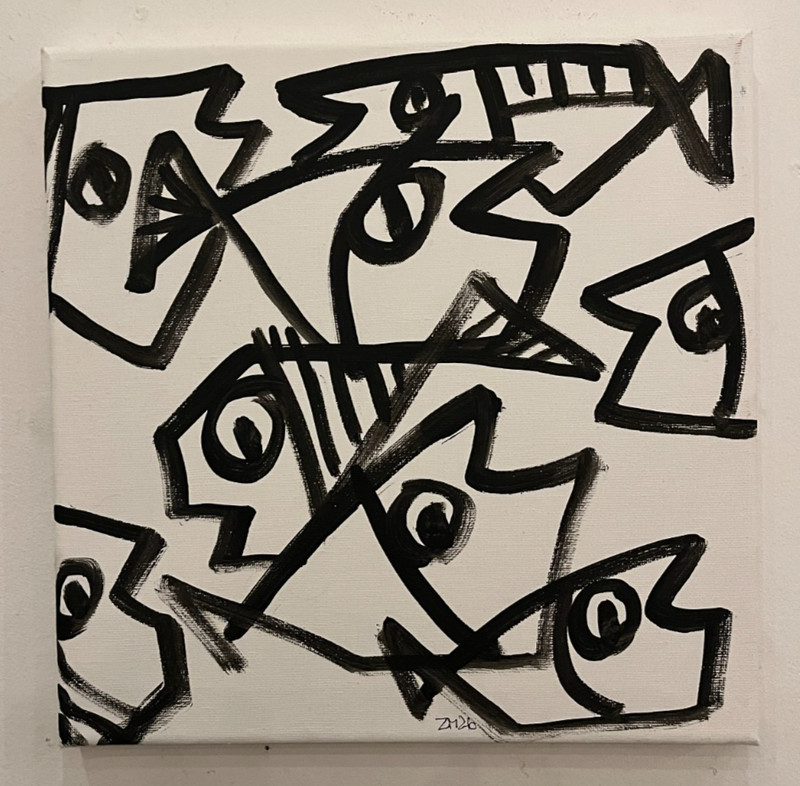 Raccoon B/W Painting Artist ZM Acrylic Picture Stretched Canvas 30x30 gallery