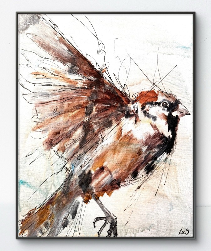 SAMATOWIC Sparrow Bird 11×14 Abstract Expressionism Signed Original Fine Art 100
