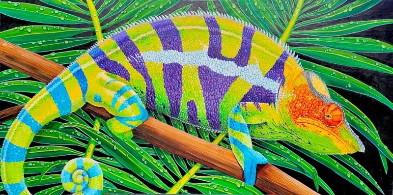“JACKSON CHAMELEON” Hand painted and airbrushed original painting