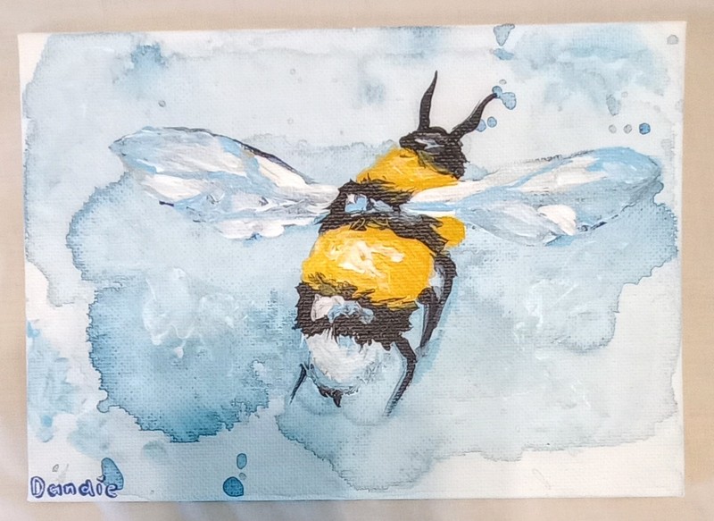 Original Bee Painting 5x7 Canvas Board Gouache Art Cute Bumblebee Signed