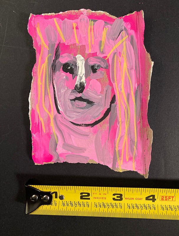 Portrait Painting Small Pink Original Naive Outsider Unique Woman Art Miz Katie gallery