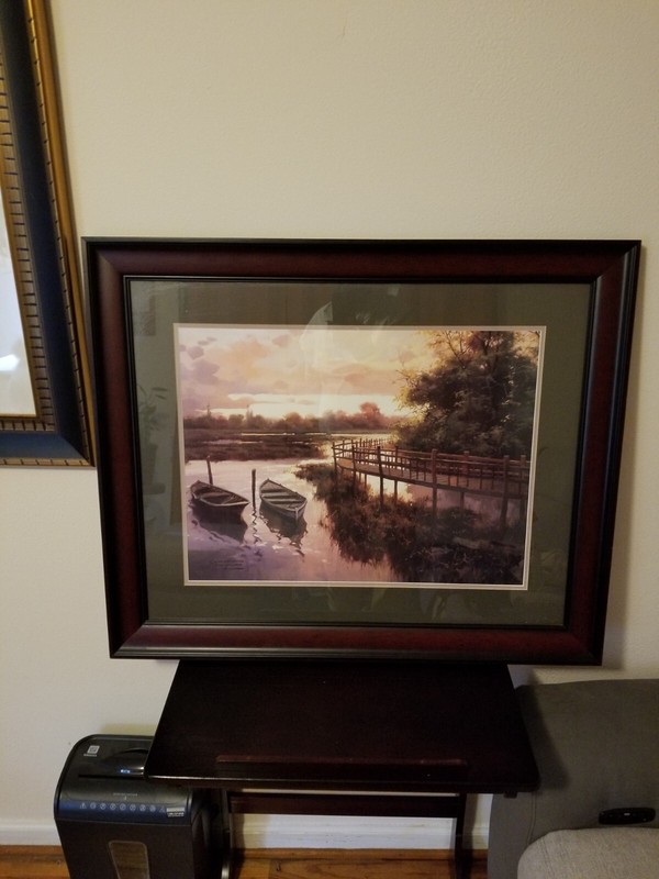 Art painting print in wood glass frame good condition ( No RESERVE Price ?)