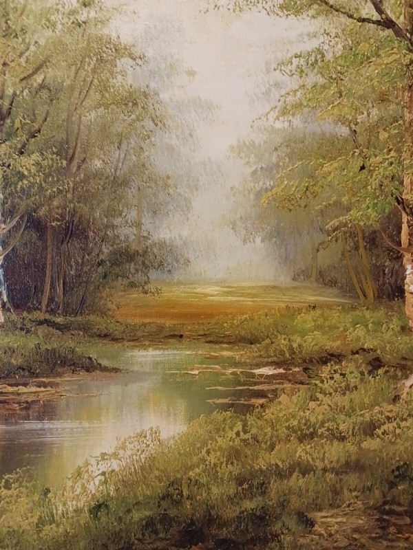 CANTRELL ORIGINAL OIL ON CANVAS River running through the woods gallery