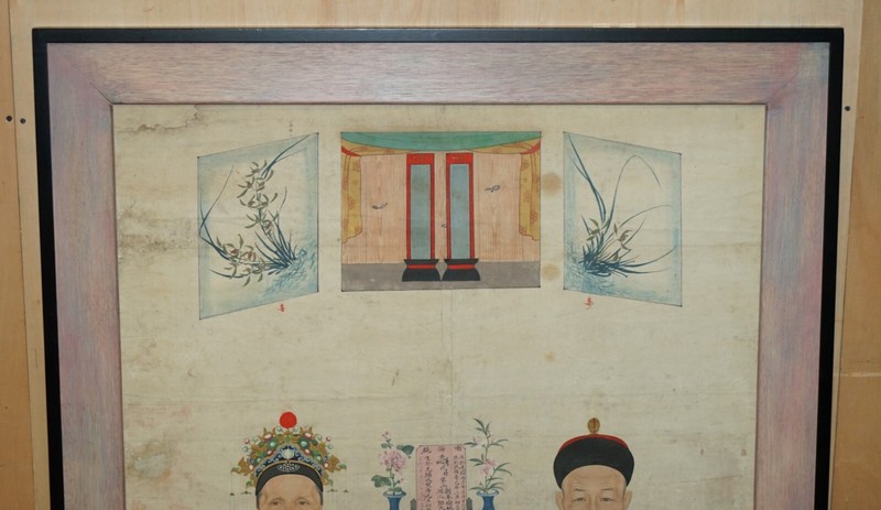 EXTRA LARGE 162X113CM ANTIQUE CHINESE ANCESTRAL PORTRAIT WITH LOVELY BLACK FRAME gallery