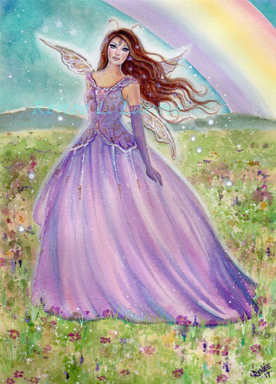 Original Fairy spring rainbow painting RENEE LAVOIE clearance sale