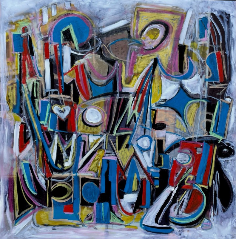 Original MCM John Schwab Painting Abstract warhol MOMA Picasso Cubist 32”x32”