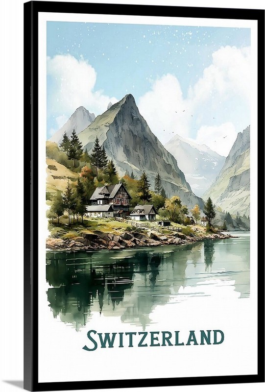 Switzerland Austria Retro Travel Poster, Canvas Or Framed 1930s Vintage