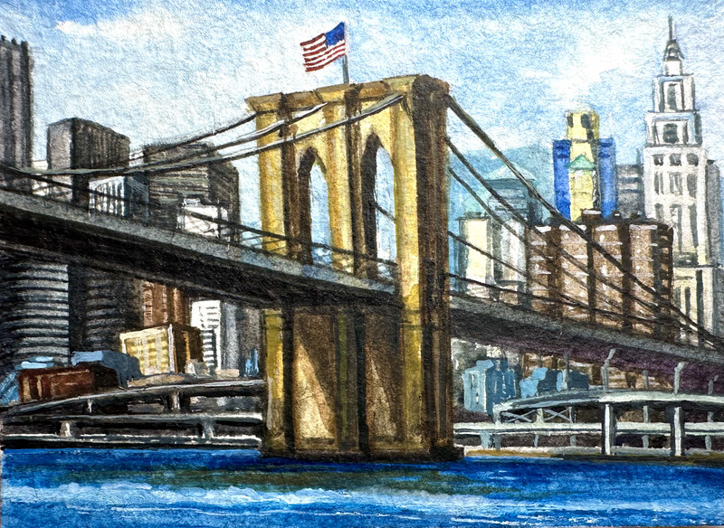 Watercolor Painting New York NY City Downtown US USA America ACEO Art No.238