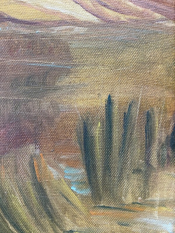 Vintage Plein Air Desert Lake Reflection Landscape Impressionist Study Painting gallery