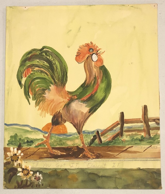 VTG 10″x12″ Original ROOSTER Watercolor «If You Got It, Flaunt It» by M. SANDERS
