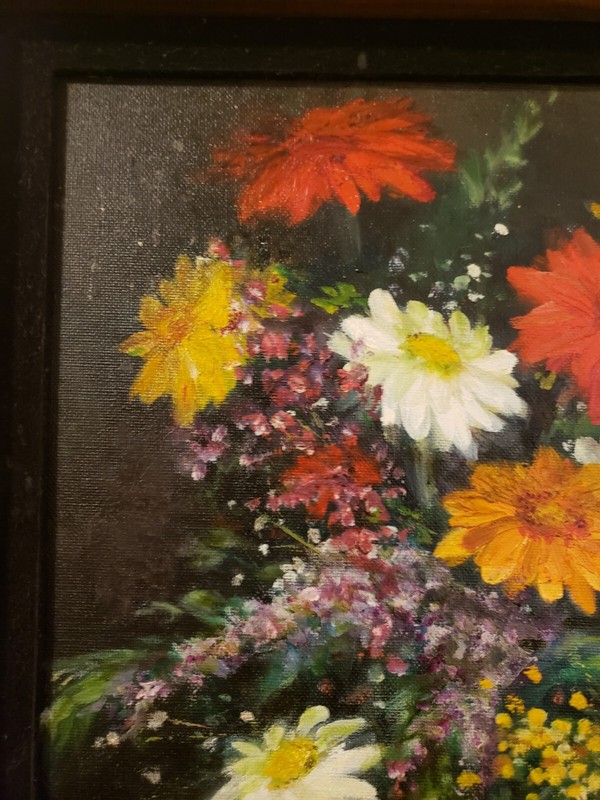 Vintage Oil Painting Still Life Flowers Signed N Berg Framed Canvas Art gallery