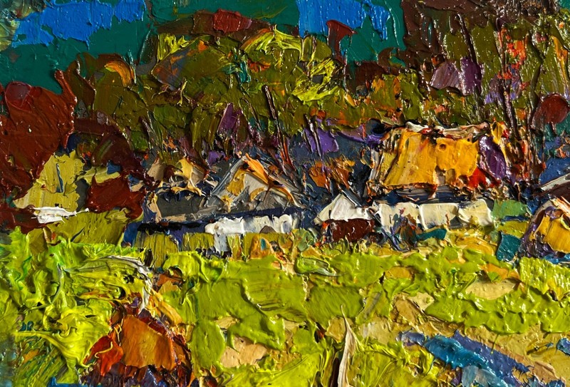 Oil Painting Sunny Day In The Village O. Ivanyuk Unframed Original nAAA4714 gallery