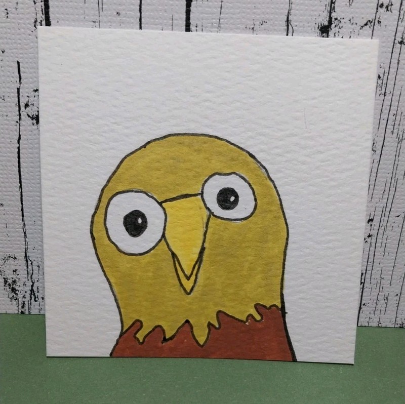 WHIMSICAL OWL ORIGINAL FOLK ART PAINTING MINIATURE 3×3 COTTAGECORE GAT